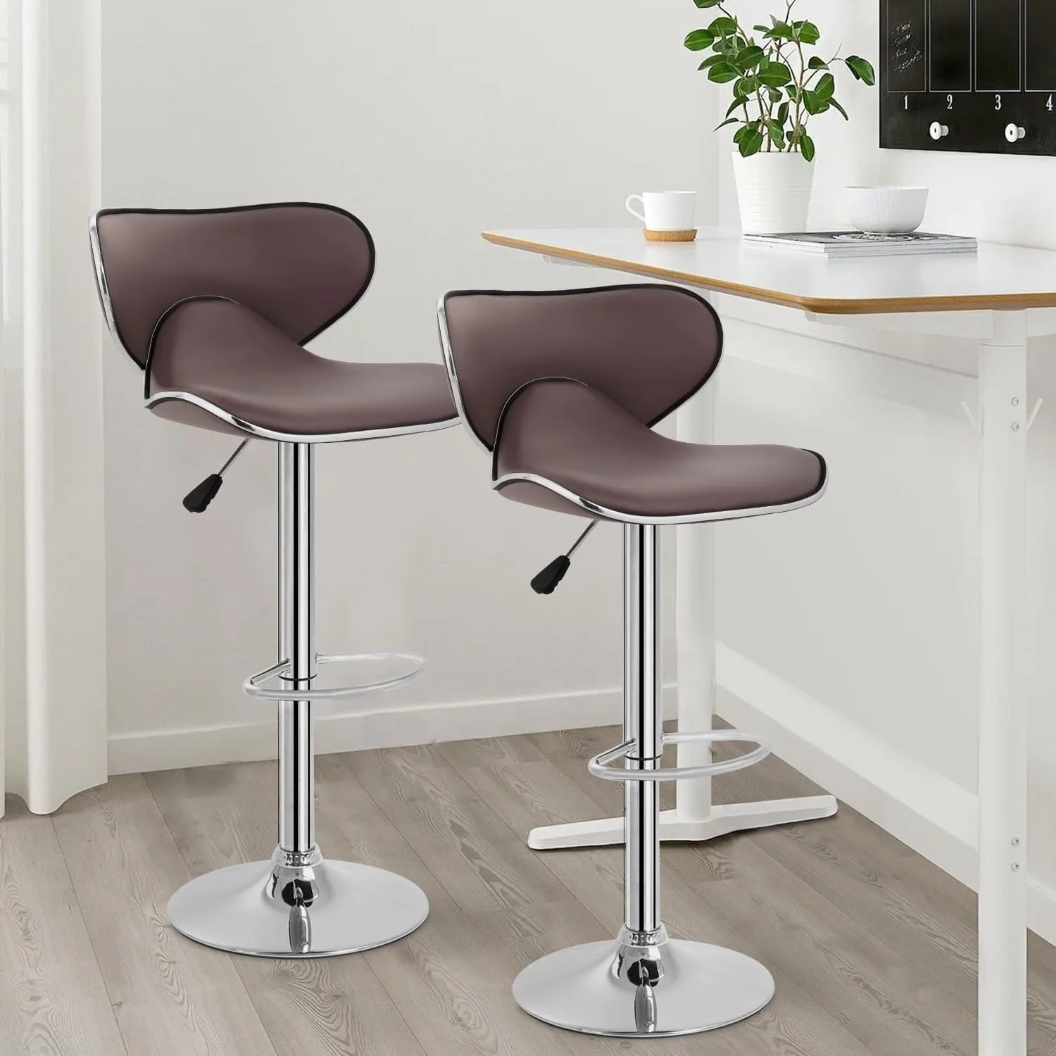 Modern Adjustable PU Leather Swivel Bar Stools Set of 2 for Kitchen Counter, Comfort with Back Support