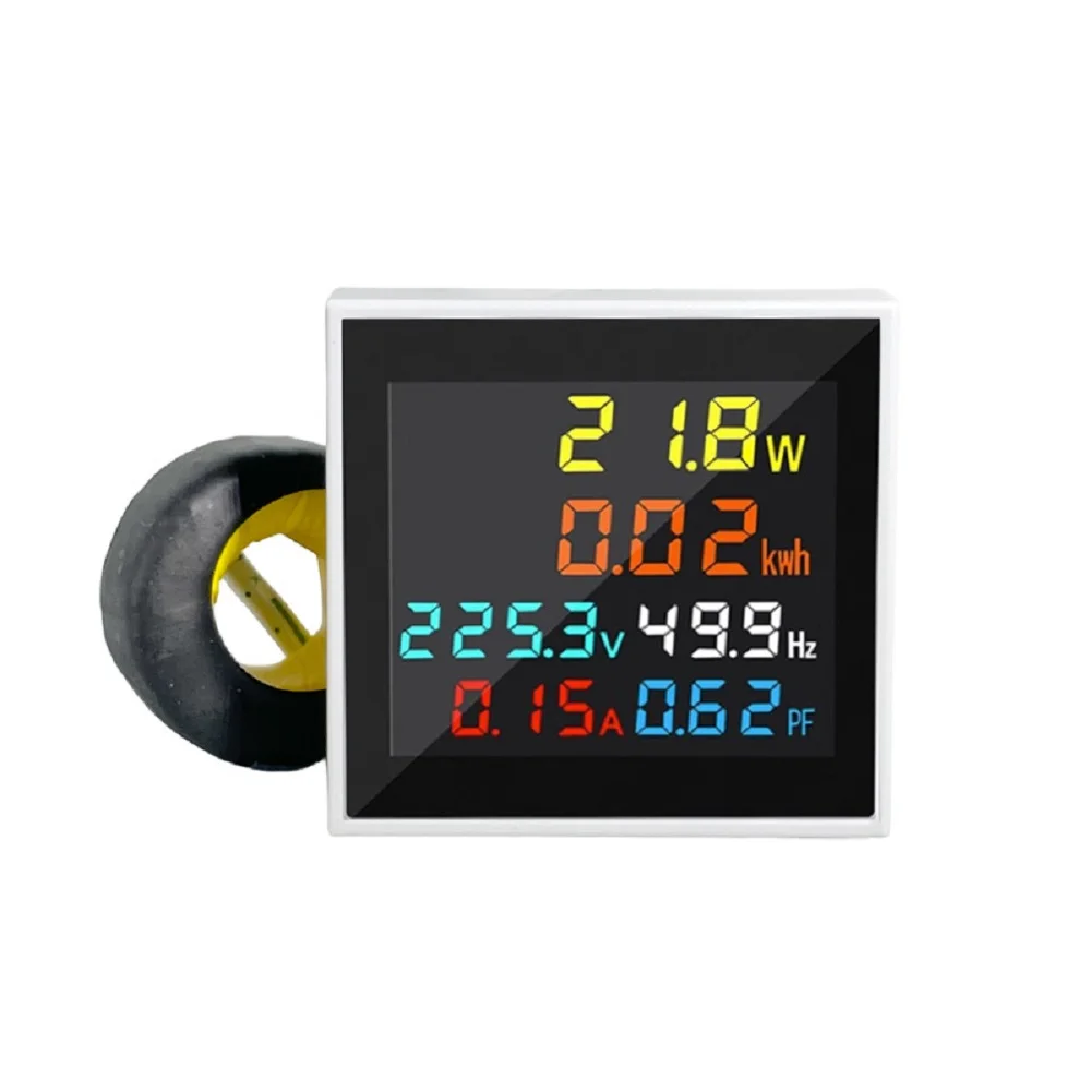 6-in-1 AC Digital Panel Meter Voltage Current Power KWh Frequency, Color Screen, Anti-Interference For Panel