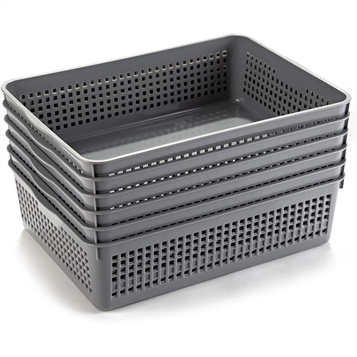 

A4 Size Plastic Paper Storage Trays, Desktop File Organizer Baskets, 6-Pack for Office Supplies and Documents