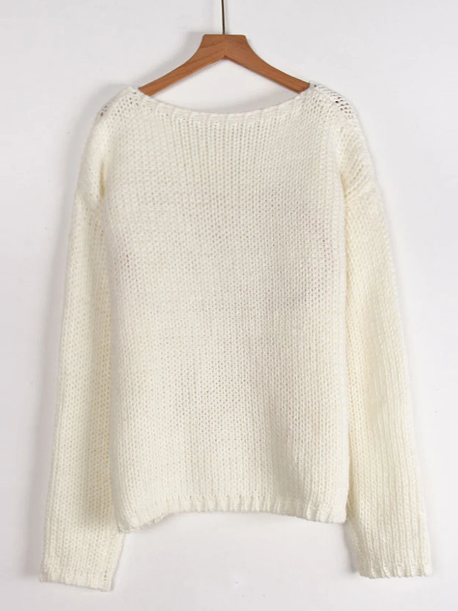 Women s Cozy Cable Knit Sweater with Oversized Bow Detail and Embroidery Long Sleeve Round Neck Pullover for Autumn