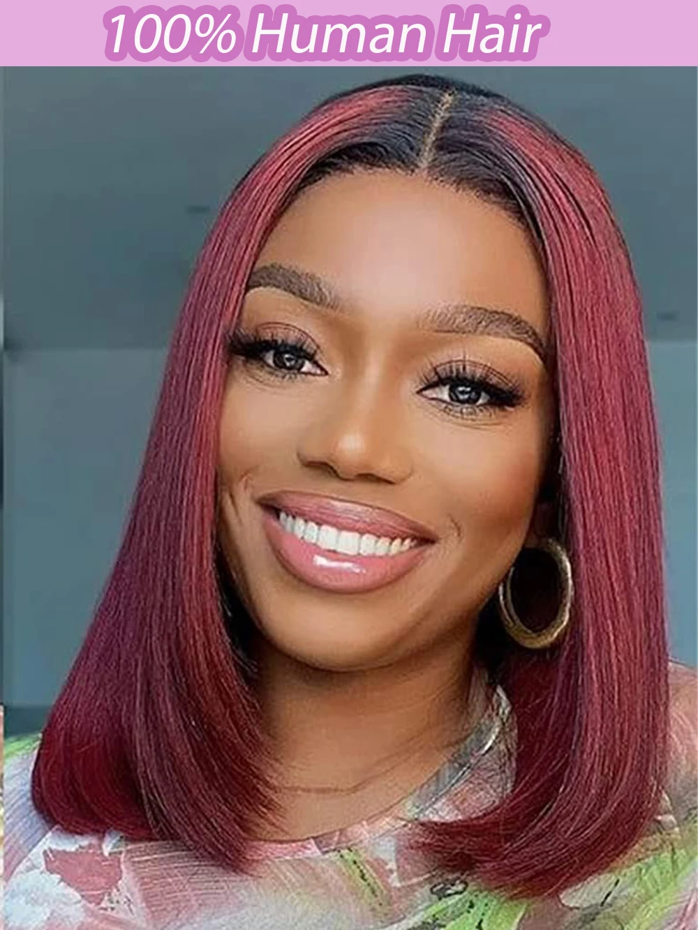 

12 inch 180% 1B/99J Ombre Burgundy Lace Front Wigs Human Hair Short Bob 13x4x1 T Part Human Hair Wig Colored Human Hair Wigs