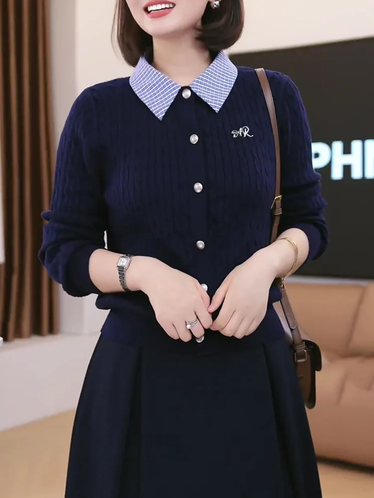 

Korean Sle Knitted Sweater Inner Wear Casual Slimming Top Large Size Autumn New Arrival Faionable Ensemble Fake Two-Piece