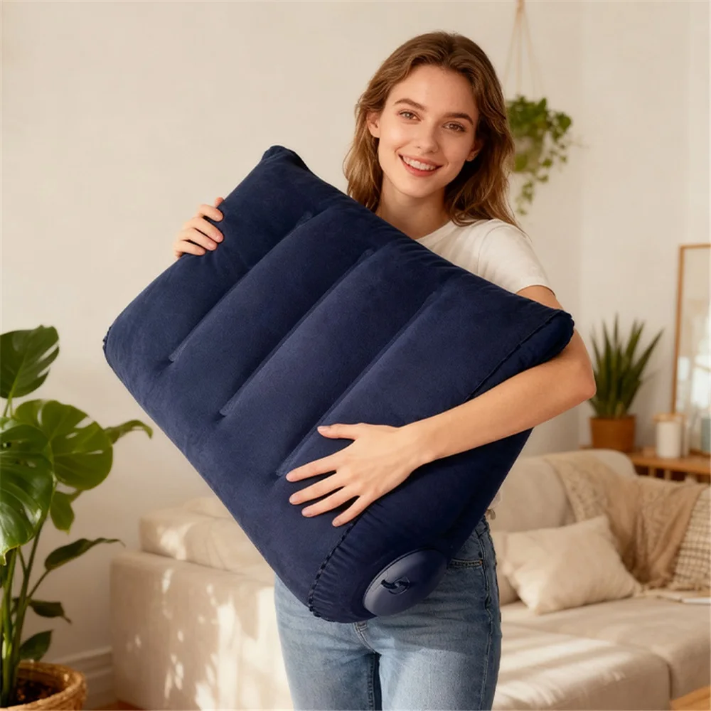 Almohada de viaje Triangular, flocado grueso, almohada de soporte Lumbar para cuello de oficina, almohada inflable para descanso de piernas turística de avión