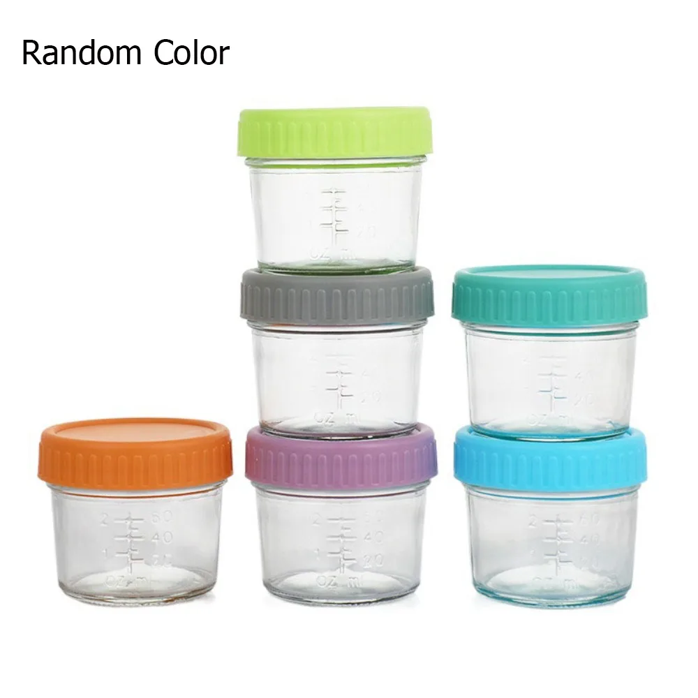 

6pcs Multipurpose Glass Baby Food Jar Reusable with Scale Dipping Sauce Cup Leakproof with Lid Salad Dressing Container Jam