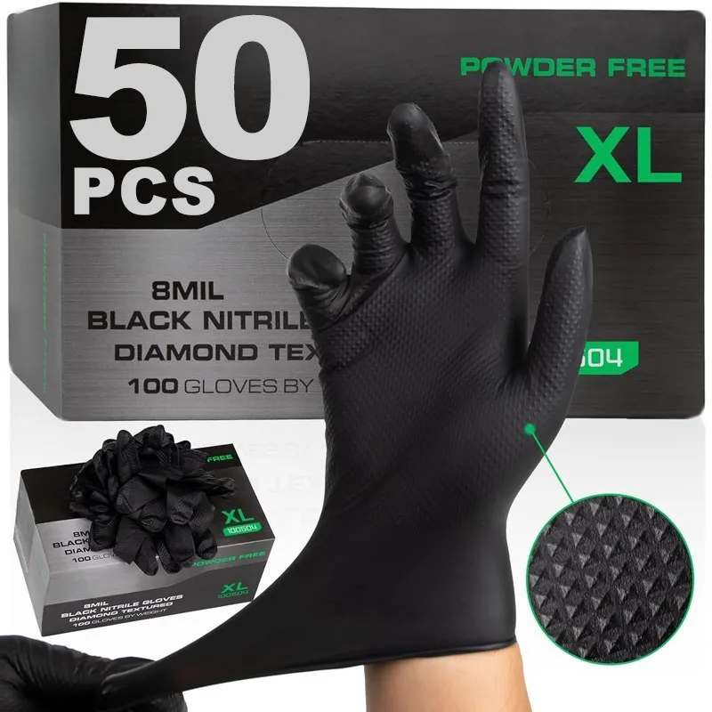 Guantes de nitrilo naranja de alta resistencia de 8Mil, guantes de trabajo de seguridad desechables con agarre texturizado de diamante, guantes para mecánicos industriales y automóviles