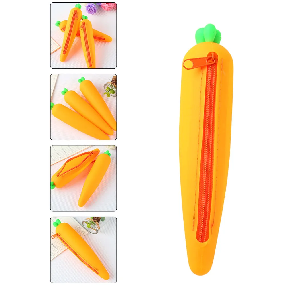 

1Pcs School Stationery Case Carrot Shaped Silicone Pencil Bag Flexible Non-Deformable Material Easy to Clean Great Student