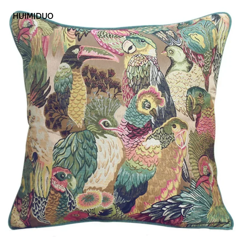 Birds Pillows Parrot Cushion Case Green Decorative Pillow Cover For Sofa 45x45 30x50 Modern Jungle Home Decorations