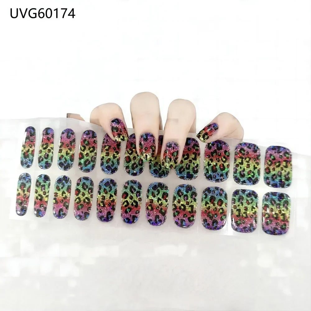 Pearl Lustre Pink Glitter Semi Cured Gel Nail Strip Sticker UV Lamp Cured Aurora Nail Gel Polish Wraps Full Cover Nail Decals