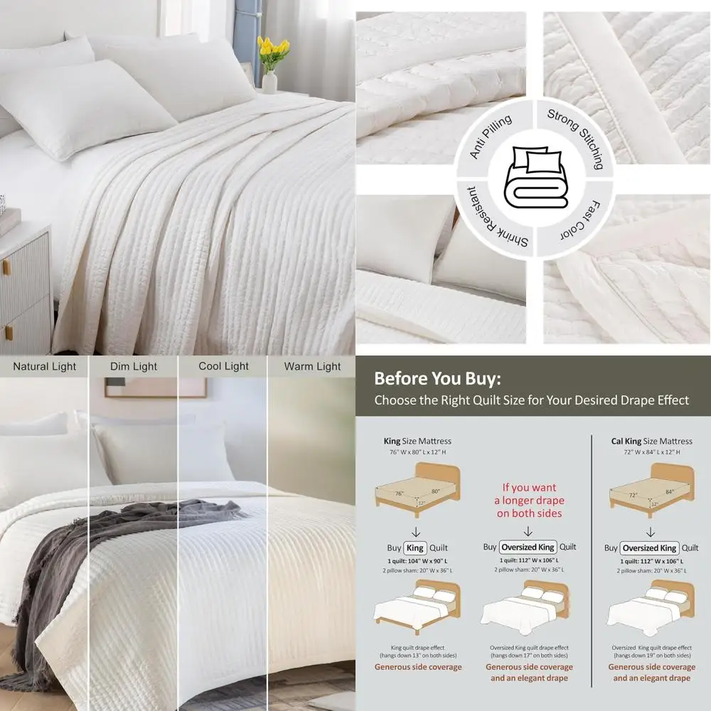 

Luxurious Oversized California King Quilt Set - 112"x106" Soft Washed 3-Layer Lightweight Bedspread with Multi-Lock Quilting, Mi