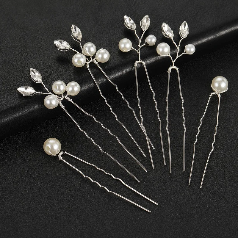 1Set Handmade Pearl Clear Crystal Wedding Hairpins Bridal Pageant Hair Pins Vine For Women Bridesmaid Hair Accessories