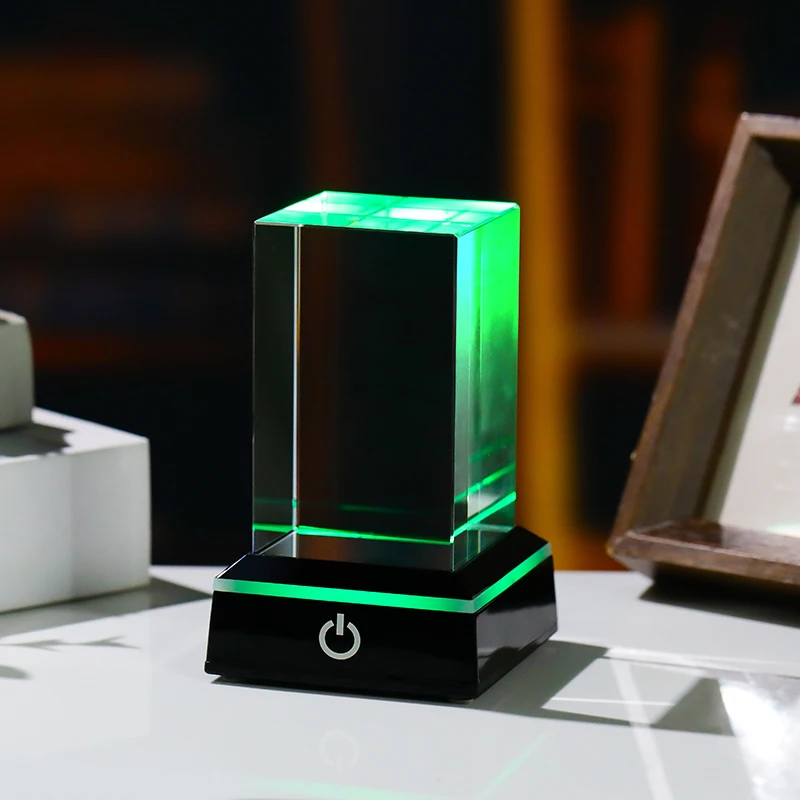 XTOOL Wholesale Blank K9 Shining Crystal Block Cube for 3D Laser Engraving Rectangular Columnar Crystal With LED Base