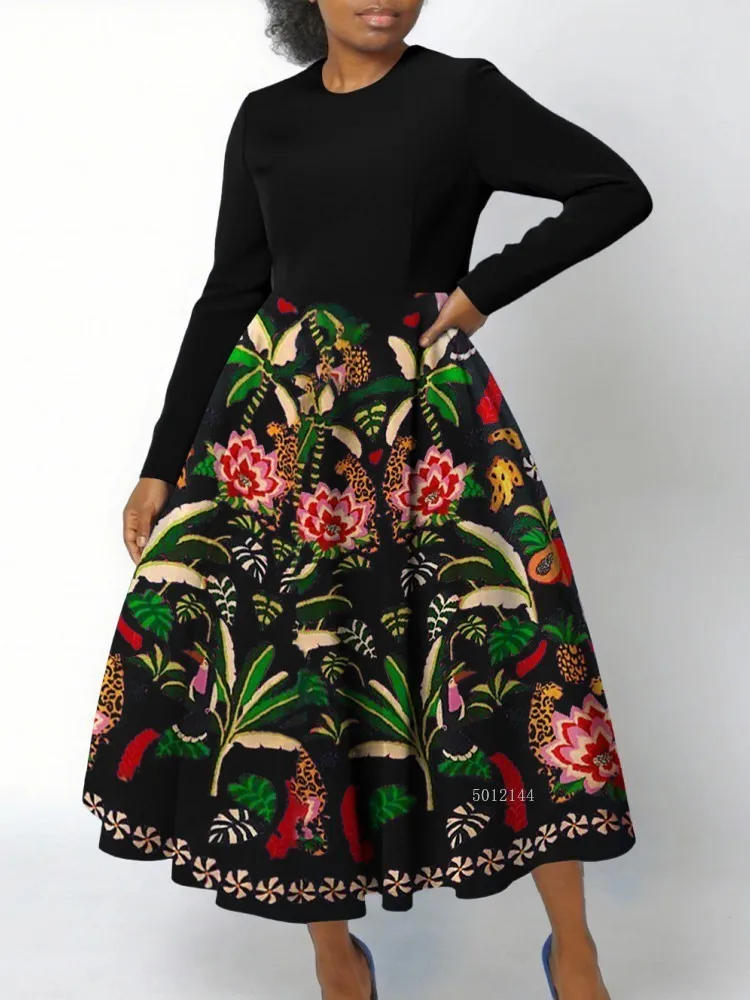 Autunno Inverno Africa Abbigliamento Abito a maniche lunghe Abiti africani per le donne Abito da sera sottile da donna da ufficio con o-collo sexy