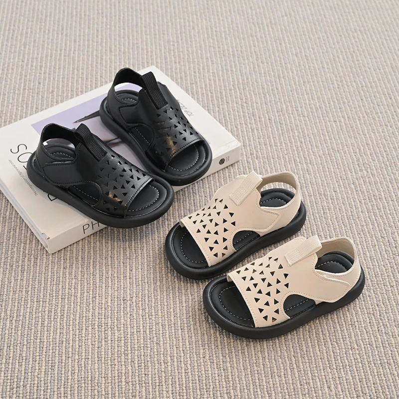 

Summer Boy's Casual Sandals Hook-loop Open Toe Hollow Out Kid's Flat Shoe Two Colors Anti-slip Chic Daily Children Shoes 4-6Y