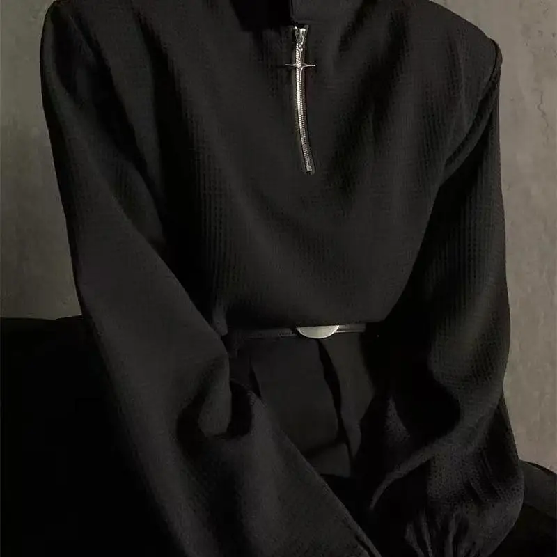 Loose Fit Zipper Hoodie Metal Zipper Stand Collar Half Zip Sweatshirt Casual Style Polyester Fabric Unisex Autumn Winter Jacket