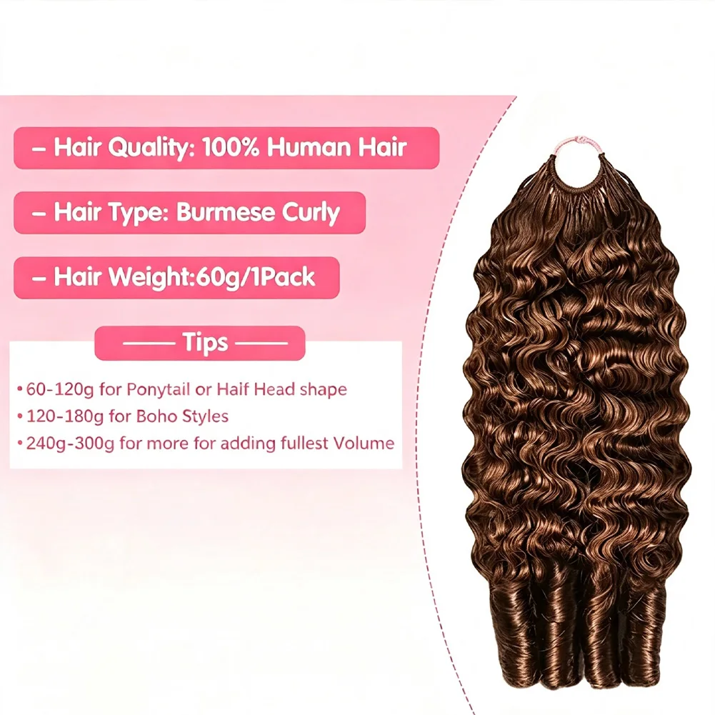 12A Burmese Curly Crochet Human Hair Feather Crochet Human Hair 50 Strands Invisble Lightweight Miracle Knots for Women 2/3 Pack
