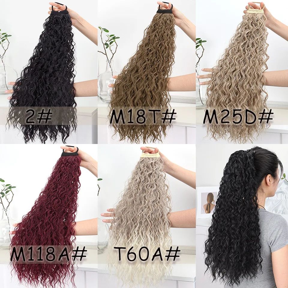 Coleta sintética larga y rizada de 26 pulgadas con cuerda elástica, extensiones de cabello, modernas, para uso diario y fiestas 3