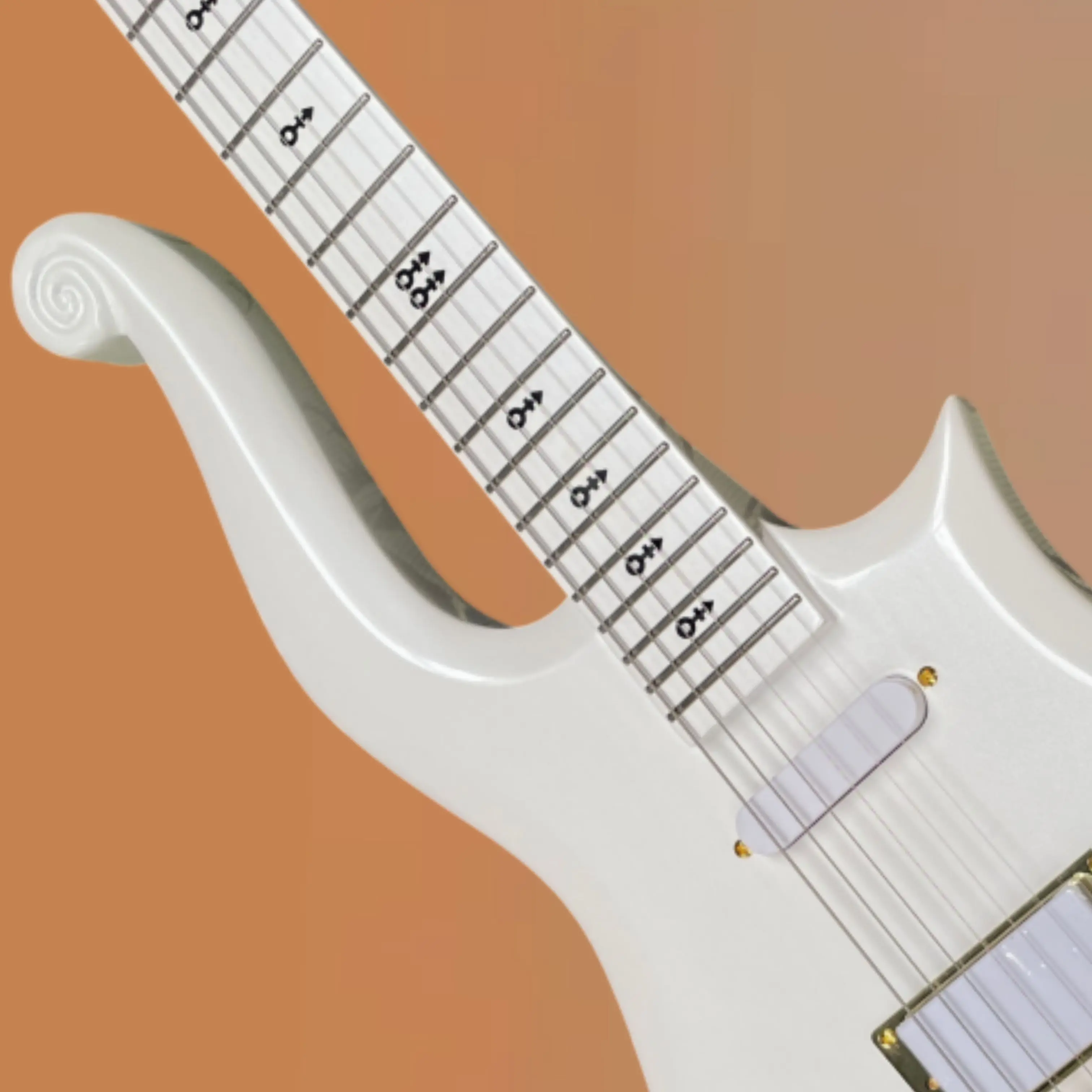 Pearl White Swirl Art Shape Electric Guitar, Gold Hardware Guitars,Black Symbol Fingerboard Inlays for Stage, Collectio Guitarra