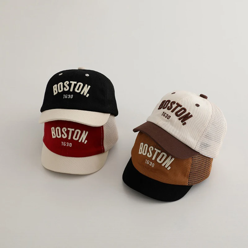 Summer Mesh Baseball Cap For Baby Letter Peaked Hat Fashion Patchwork Kids Duck Tongue Cap 6-36M Boy Girl Toddler Sunshade Visor view 2