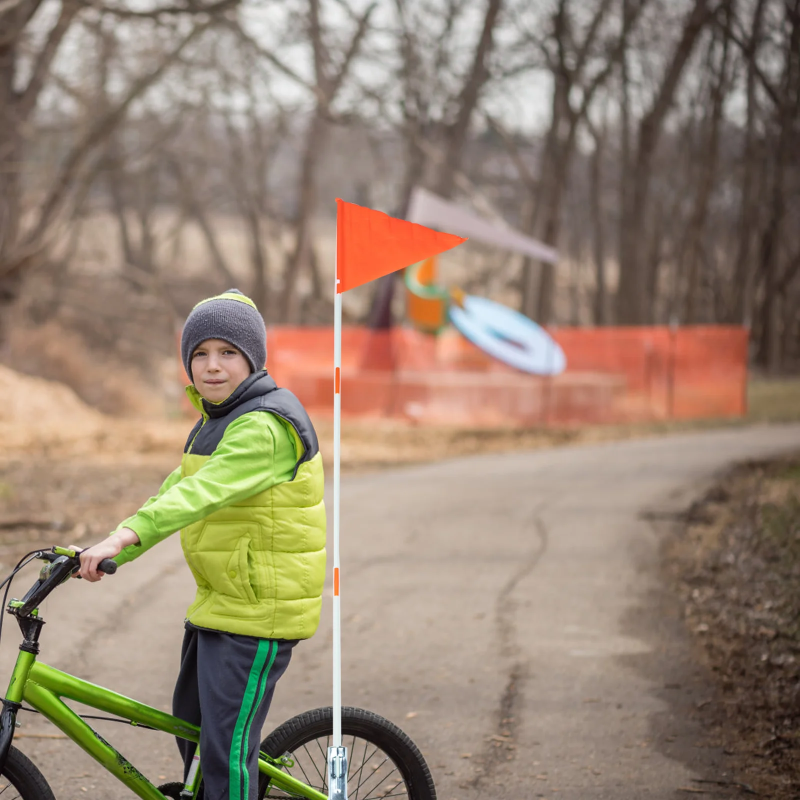 Bike Flags Pole Set High Visibility Bicycle Safety Flag Fiberglass Pole Bike Trailer Flag Mounting Bracket Kids Outdoor