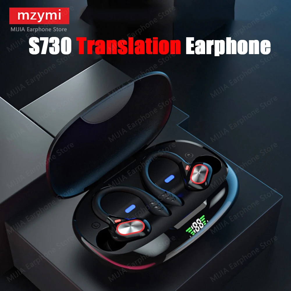 mzymi S730 Translation Wirelss Earphone TWS Ear Hook Bluetooth In Ear Headphone 144 Language Translate Headset For Android iOS