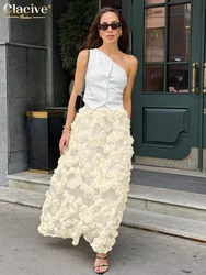 Clacive Fashion Loose Beige Flower Women's Skirt Elegant Classic High Waist Long Skirts Casual Chic Skirt Female Clothing 2025