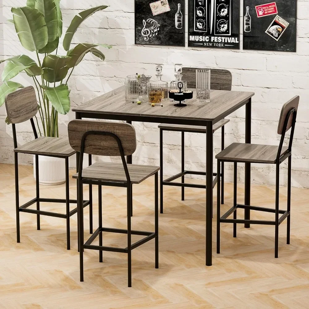 

Bar table, counter height dining table set of 4, retro dining table and 4 bar chairs, space saving (black oak) bar table