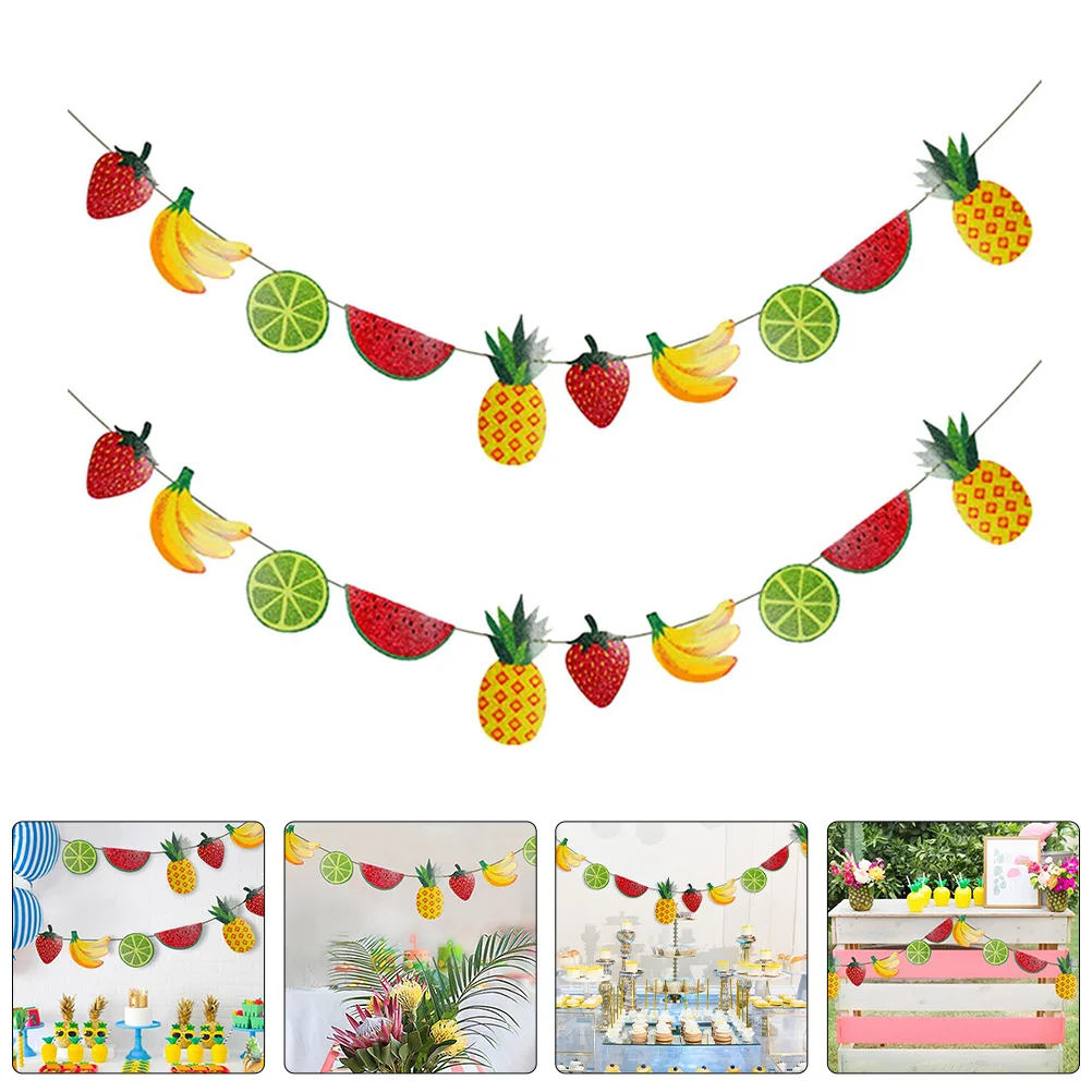 

3 Sets Fruits Themed Pull Flags Fruit Summer Banners Party Decorations Hawaiian Tropical Beach Holiday Events Glitter Garland