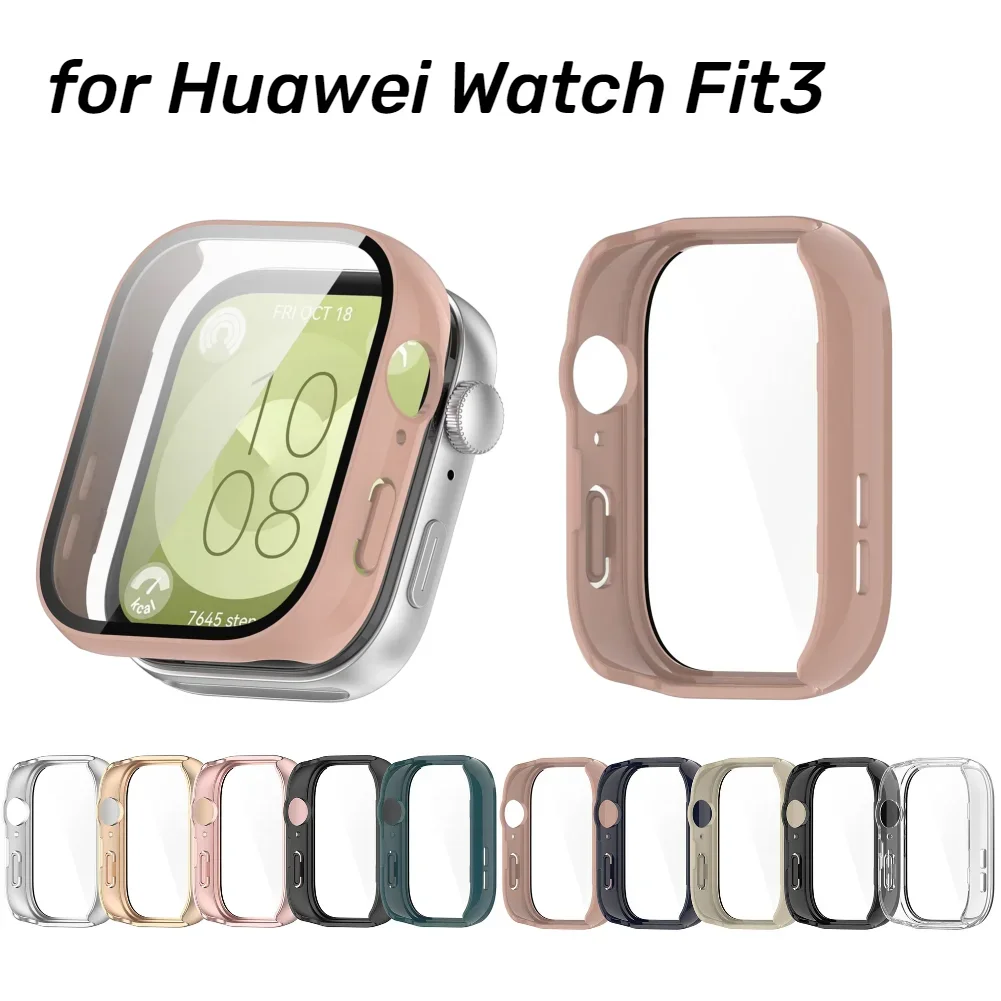Custodia per orologio per PC con protezione per schermo per orologio in vetro temperato Cornice antigraffio a copertura totale compatibile con Huawei Watch Fit 3