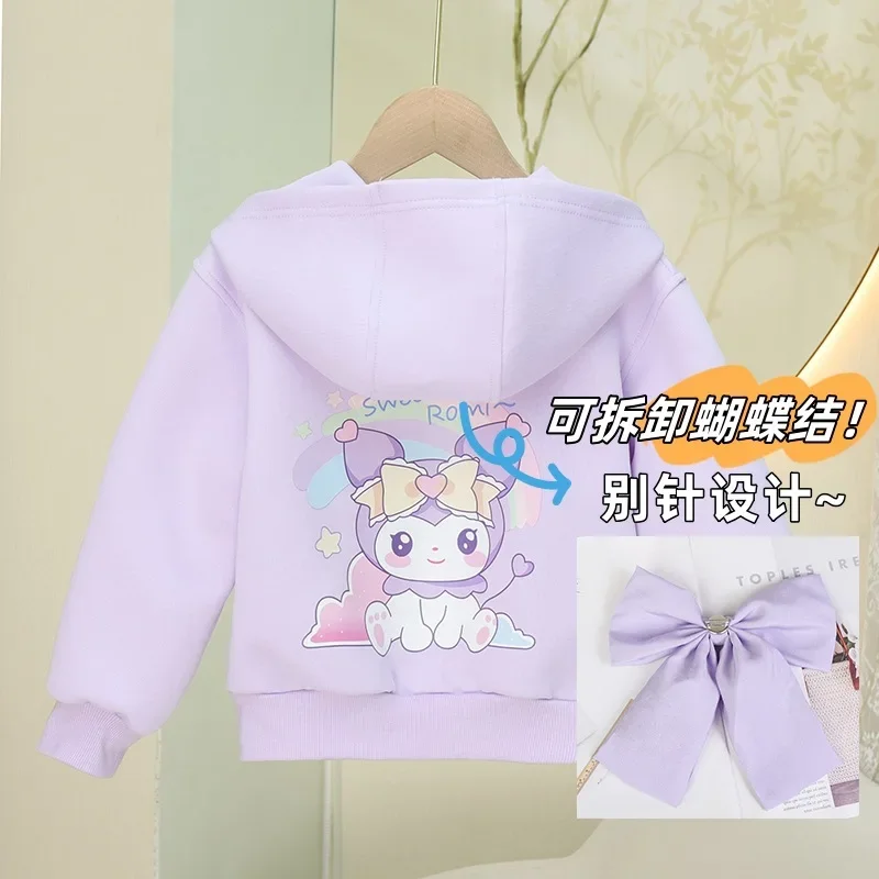 Casaco e calças de manga comprida infantil, roupa de anime kawaii, Kuromi, moda Sanrio Ins, fofo, presentes infantis, primavera e outono, 2 peças