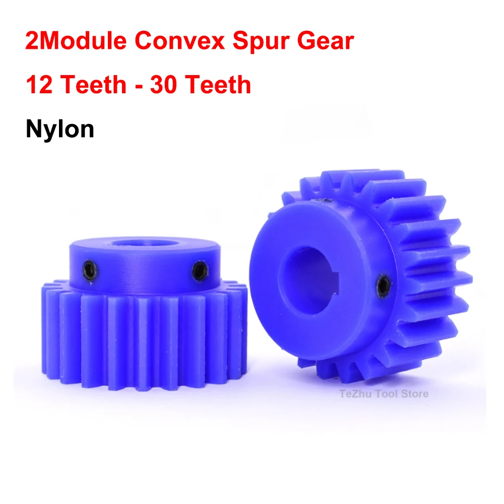 

1Pc 2M Blue Nylon Spur Gear 2 Mold 12 Teeth-30 Teeth Plastic Spur Gear With Step Bore 8mm-25mm Keyway Bore 12-30T