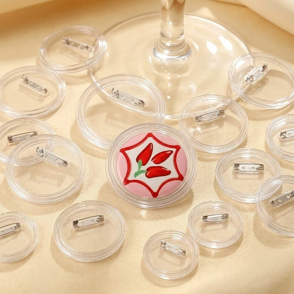 5 Stück Transparente Acryl-Kunststoff Runde Abzeichenrohlinge DIY Button-Pins für DIY-Fotos Nähen Kleidung Broschen Geschenkherstellung Bastelbedarf – Detail 1
