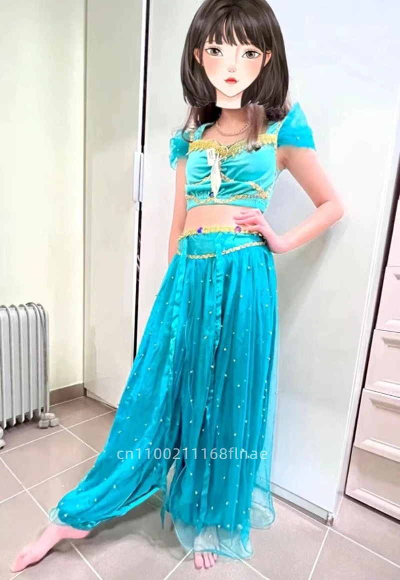 Disfraz de danza del vientre para mujer adulta, conjunto de princesa de Anime de Halloween para actuaciones en escenario y fiestas, conjunto de 4 piezas