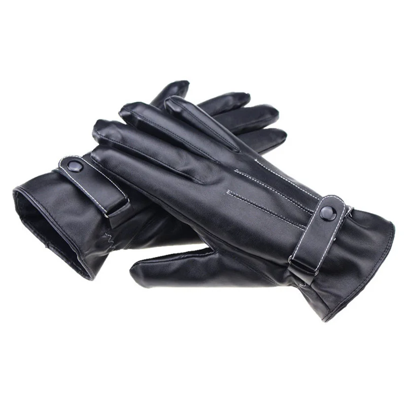 Thickened Warm Leather Gloves Unisex Touch Screen Mittens Glove Men Hiking Riding Outdoor Non-slip Leather Gloves