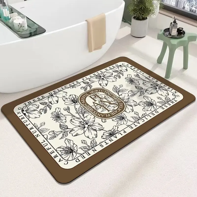 Geometric Bath Mat Super Absorbent Vintage Diatom Mud Bathroom Rug Non Slip Laundry Room Home Decoration Entrance Carpet Doormat