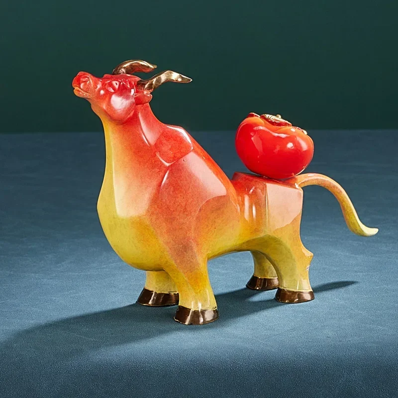 Bronze Bull Persimmon Statue Crafts Living Room Entrance Bookshelf Home Decoration Boss's Office Wealth Attraction Mascot factor