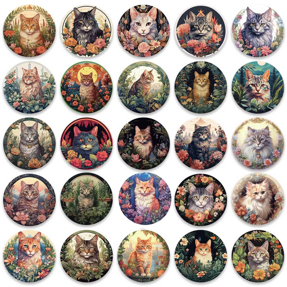 10/30/50pcs Cartoon Cool Mainecoon Stickers Art Flowers Cat Sticker Laptop Suitcase Scrapbooking Guitar Kawaii Animal Decal Toys