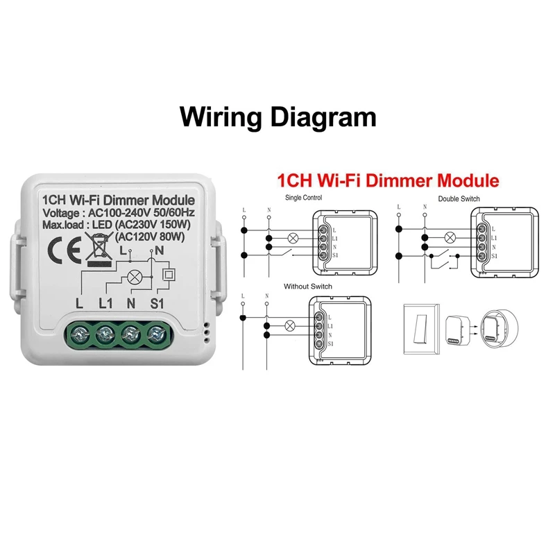 B04B-2X Tuya Wifi Smart Dimmer Switch Modulo 10A Supporto Controllo bidirezionale 1 Gang Compatibile per Google Home Alexa Smart Life App