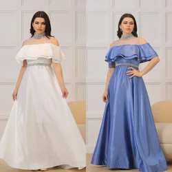 Jiayigong High Quality Evening Satin Sequined Beading Ruched Beach A-line Off-the-shoulder Bespoke Occasion Gown Midi Dresses