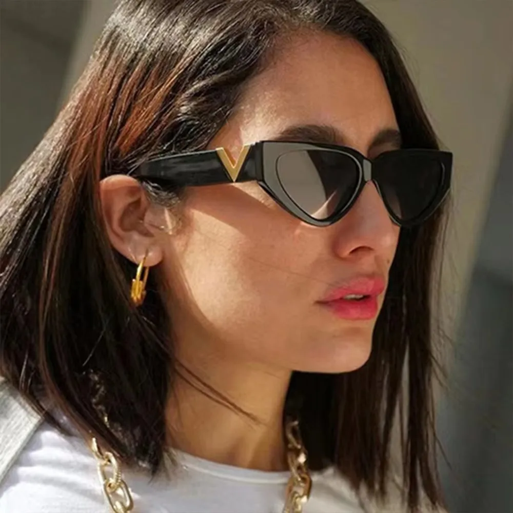 Luxury Glamour Women Brand Sunglasses 2025 New Fashion V Designer Glasses kittenEye Stylish Runway Ladies Eyewear UV400 image 2