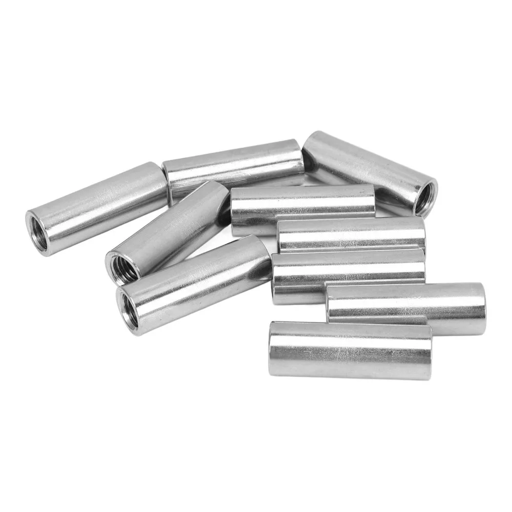 10pcs Fine Thread Female Thread Coupling Nut Metric Fastene Round Shape Fully Threaded Nut Fastener Sleeve Pipe Connector