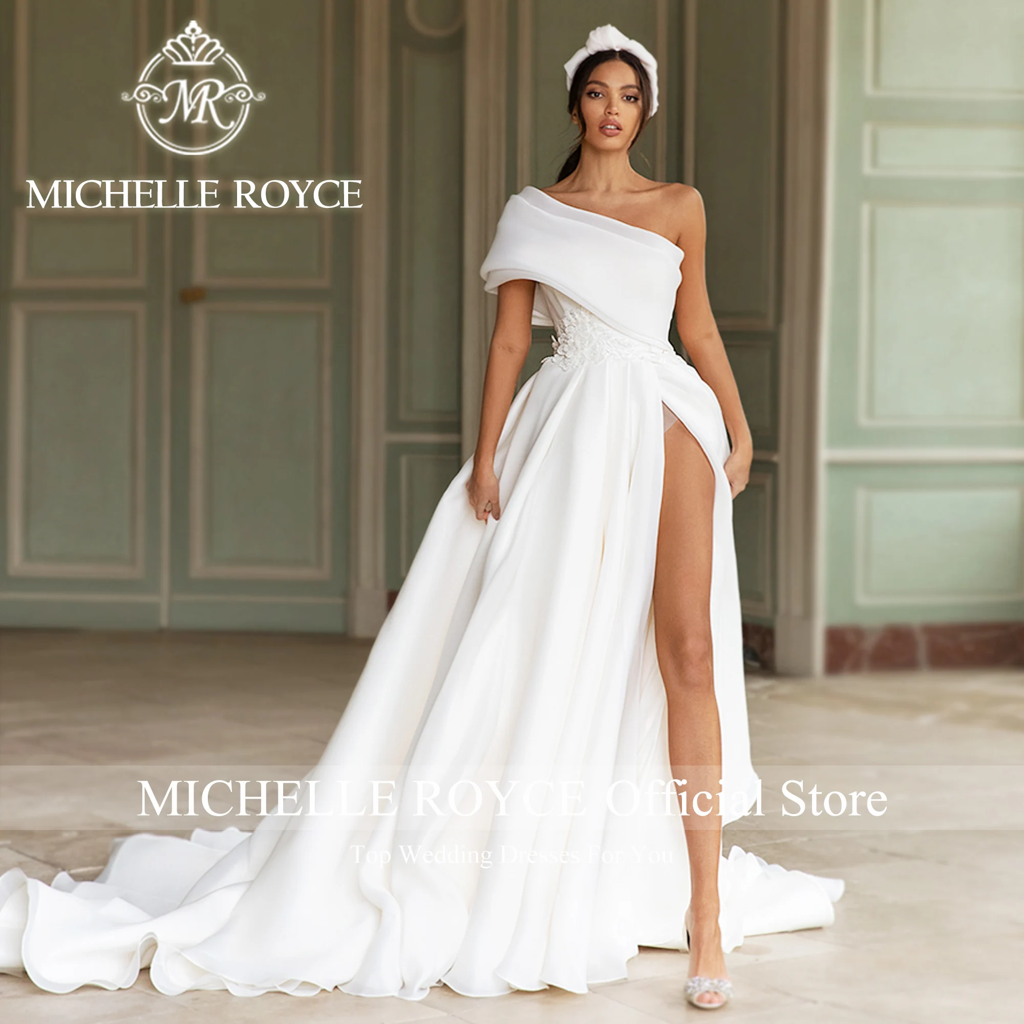 Michelle Royce Fashion Wedding Dresses For Women 2023 Elegant One Shoulder Thigh Split Chic Wedding Gown Vestidos De Novia