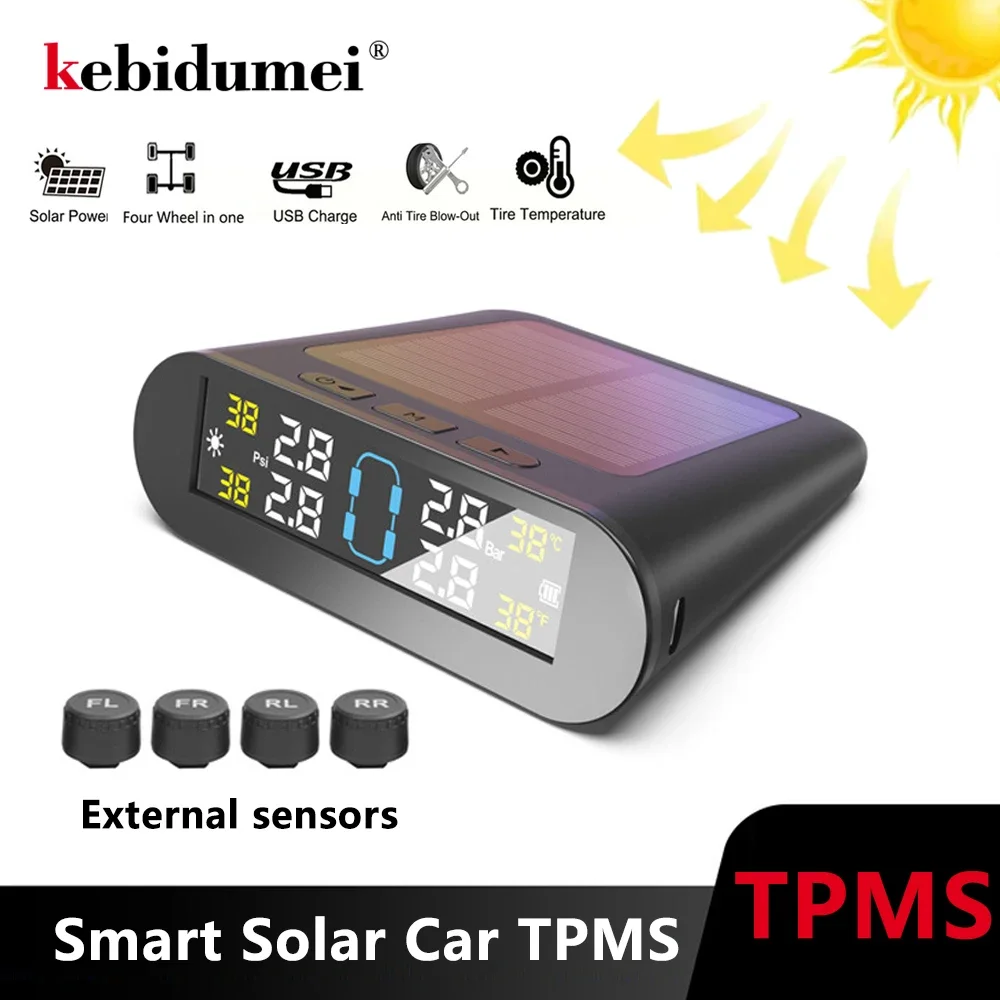 Smart TPMS Car Tire Pressure Alarm Monitor System 4 Sensors Colorful Display Solar Intelligent Tyre Pressure Temperature Warning