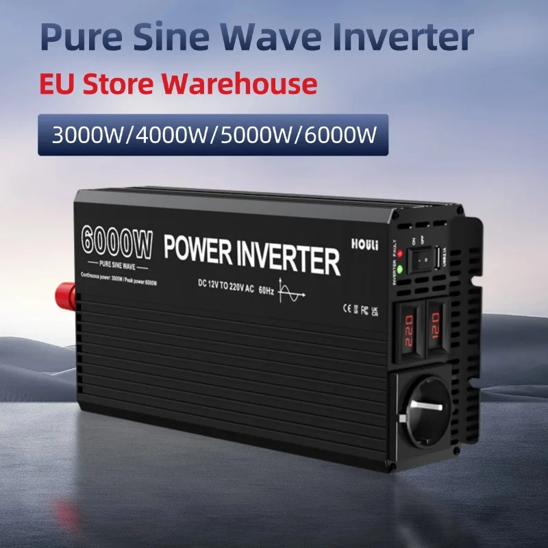 HOULI 12v to 220v converter pure sine power inverter 3000W 4000W 5000W 6000W transformer europe stocks