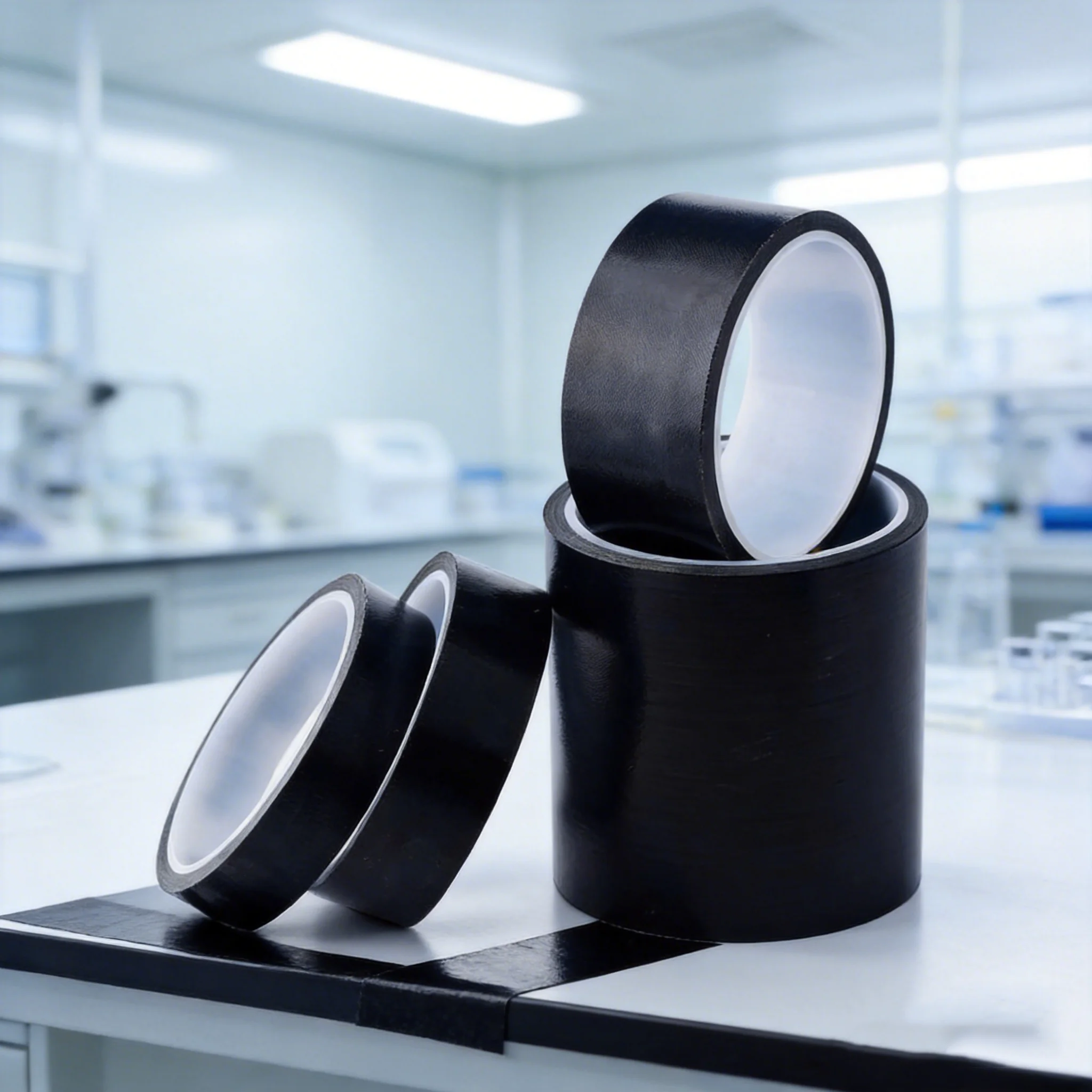 5 Rolls Black PTFE Fiberglass Tape 50mm x 10m Static Dissipative High Temp Non Adhesive Surface Tape Industrial Use