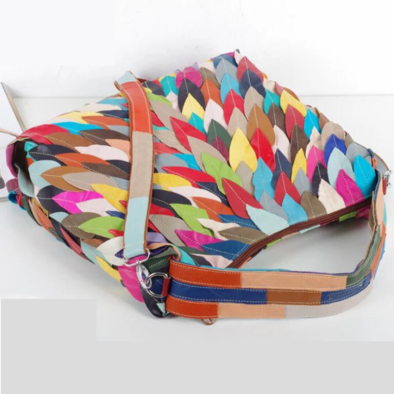 Lomantina New Colorful Real Leather Hobo Bag Handmade Casual Female Handbag Big Capacity Patchwork Zipper Women Shoulder Bags