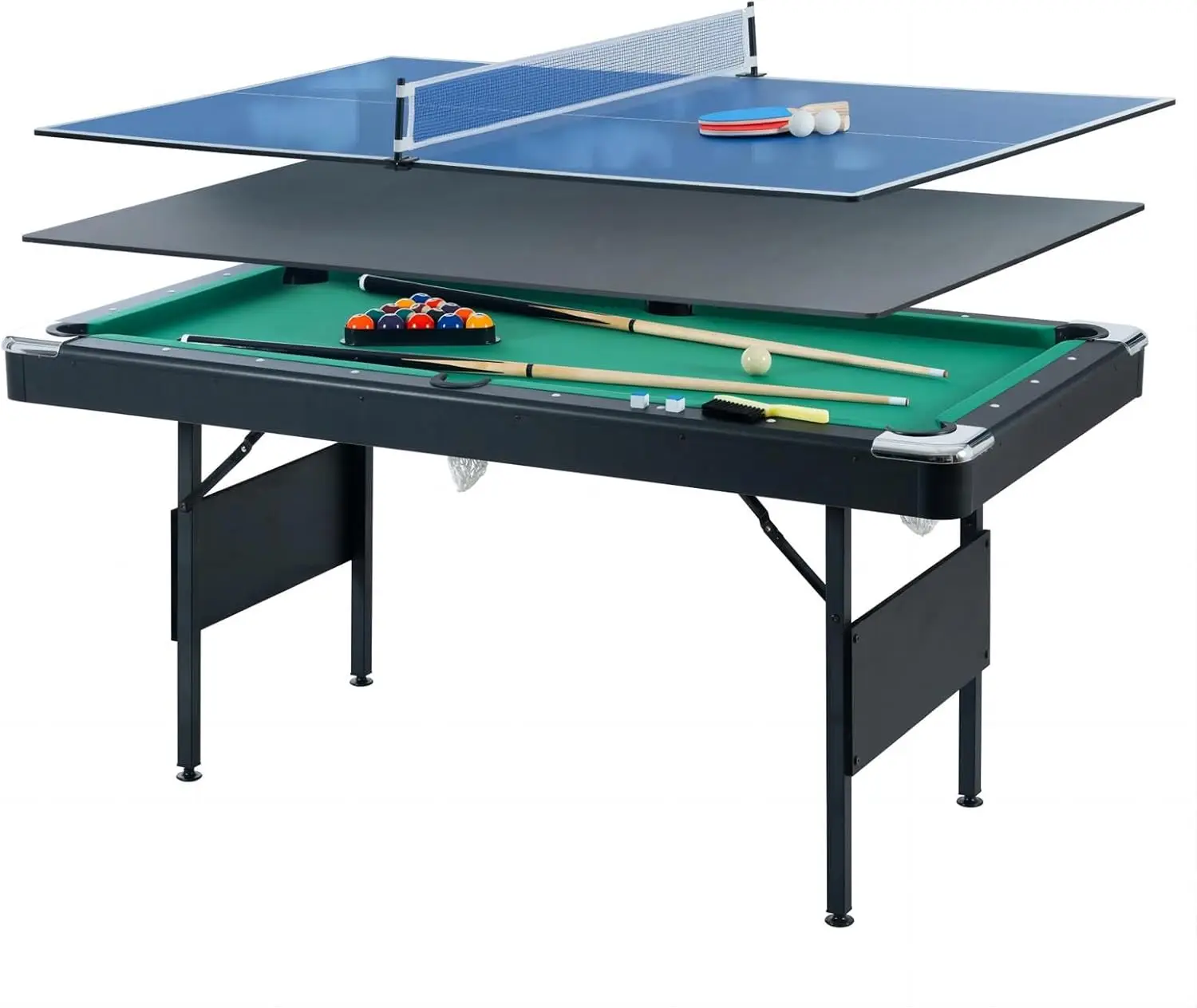 Customizable 3 In 1 Pool Ping Pong Dining Combo, 65.75in Foldable Billiard/Table Tennis,With Billiard And Tennis Paddles Accesso