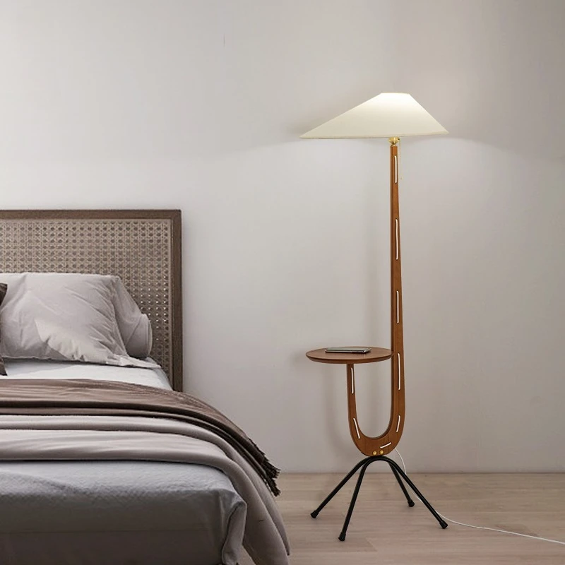 

Modern Vintage Floor Lamps Retro Designer Double Headed Ambient Light Solid Wood Living Room Sofasides Vertical Lighting Fixture