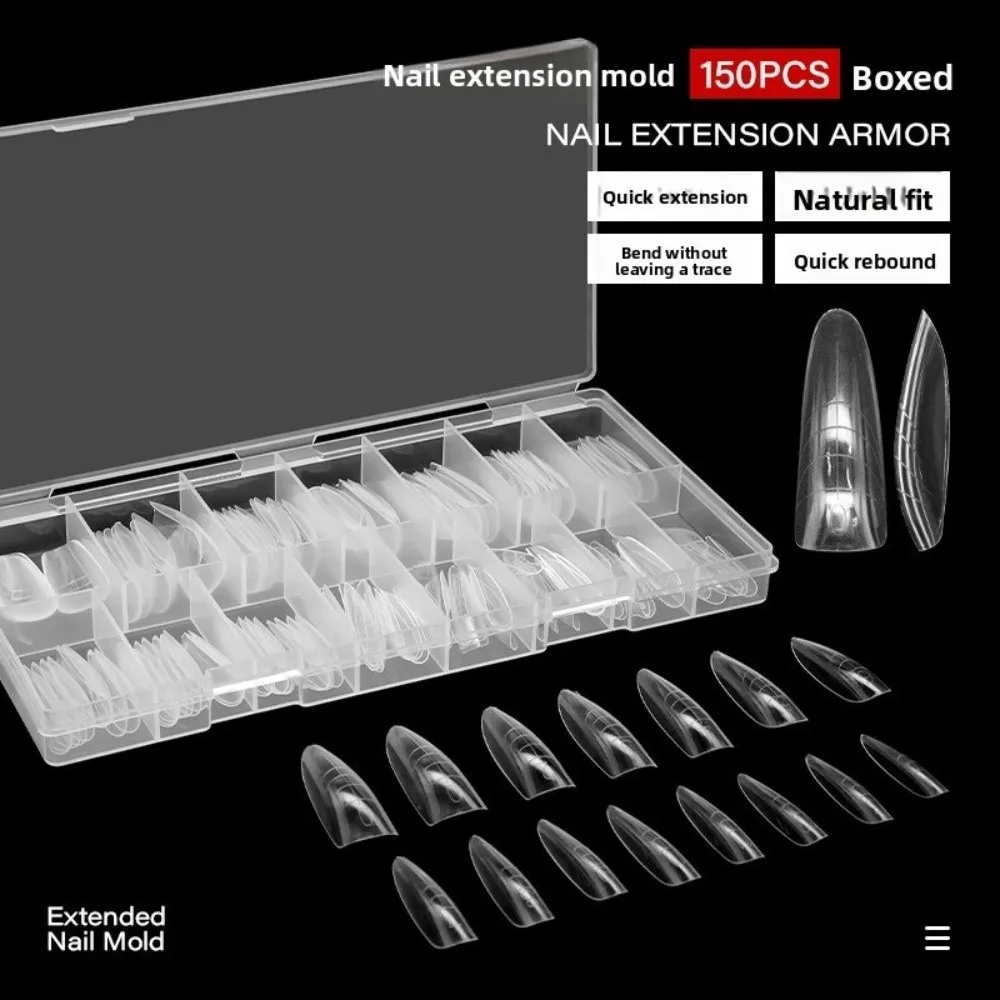 120pcs/150pcs Square Sandwich Nail Forms Almond Shape Ultra-Thin Nail Tips No-Trace with Auxiliary Line Double-Sided Fake Nails