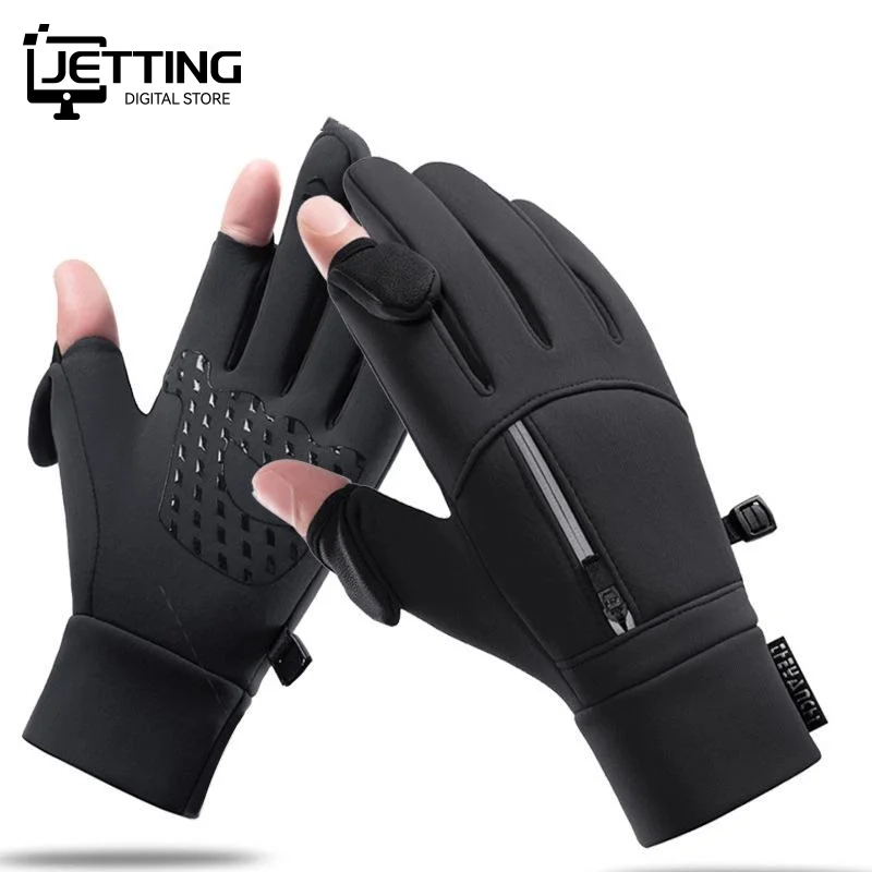 

1pair Winter Flip Open Two Finger Gloves Warm Touch Screen Gloves for Men Women Outdoor Riding Windproof Waterproof Ski Gloves