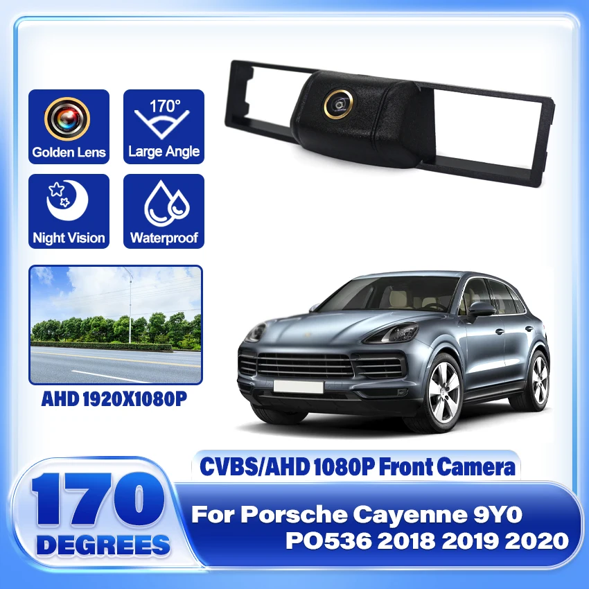 

HD Car Front View Parking Night Vision Positive Waterproof Logo Camera For Porsche Cayenne 9Y0 PO536 2018 2019 2020 Golden Lens